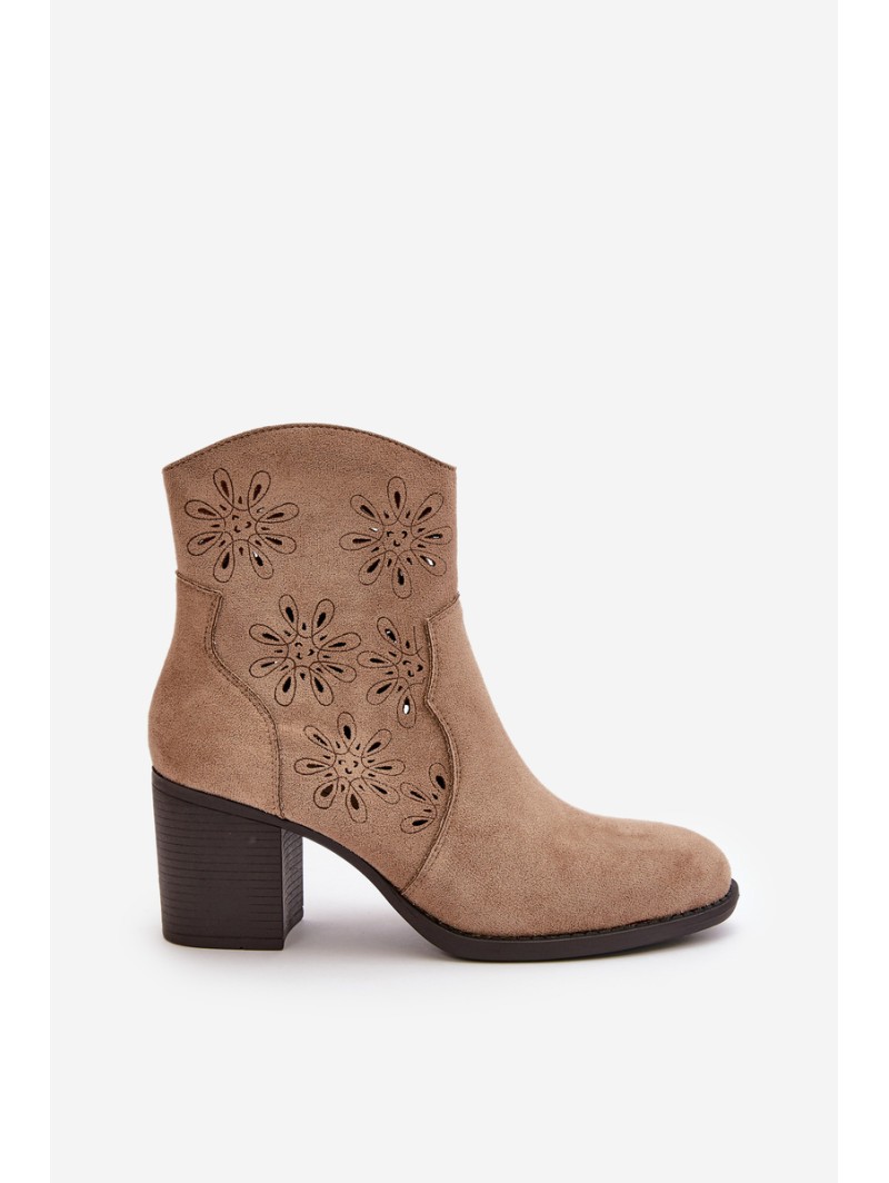 Boots With Perforated Shaft On Heel Eco Suede Beige Nevishiia