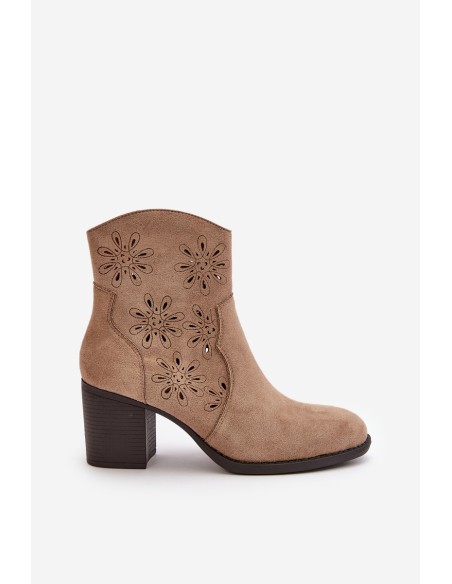 Boots With Perforated Shaft On Heel Eco Suede Beige Nevishiia