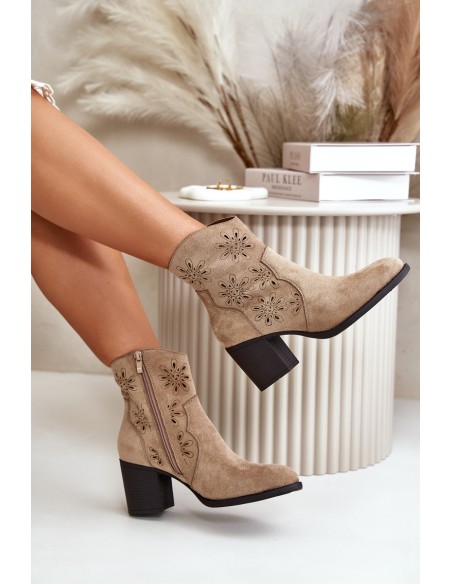 Boots With Perforated Shaft On Heel Eco Suede Beige Nevishiia
