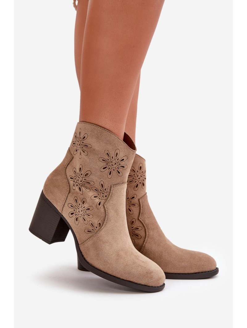 Boots With Perforated Shaft On Heel Eco Suede Beige Nevishiia