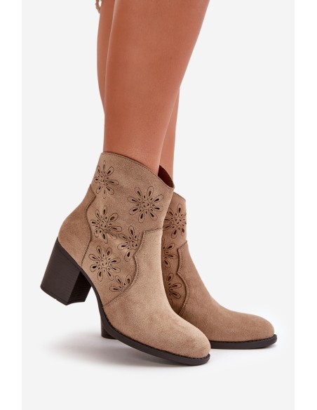 Boots With Perforated Shaft On Heel Eco Suede Beige Nevishiia