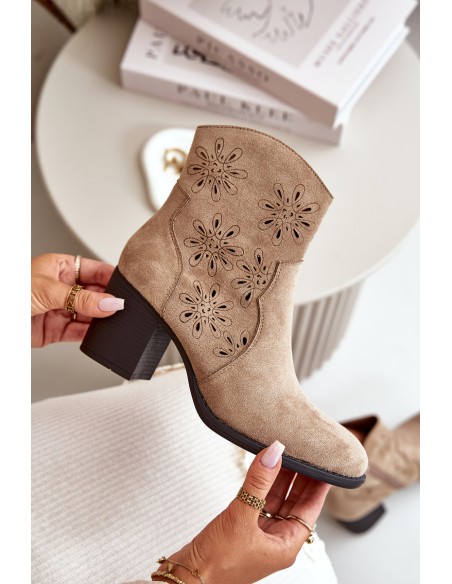 Boots With Perforated Shaft On Heel Eco Suede Beige Nevishiia
