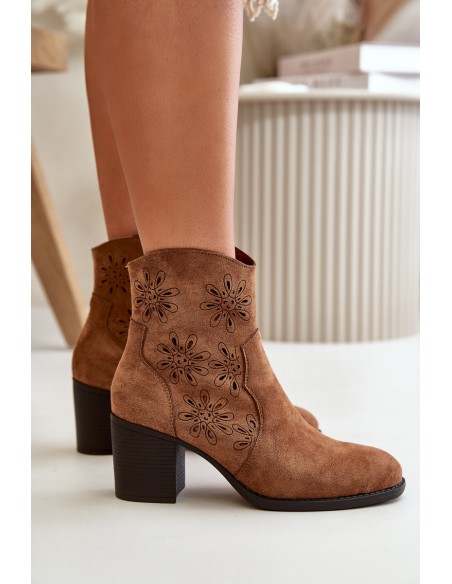 Boots With Perforated Shaft On Heel Eco Suede Brown Nevishiia