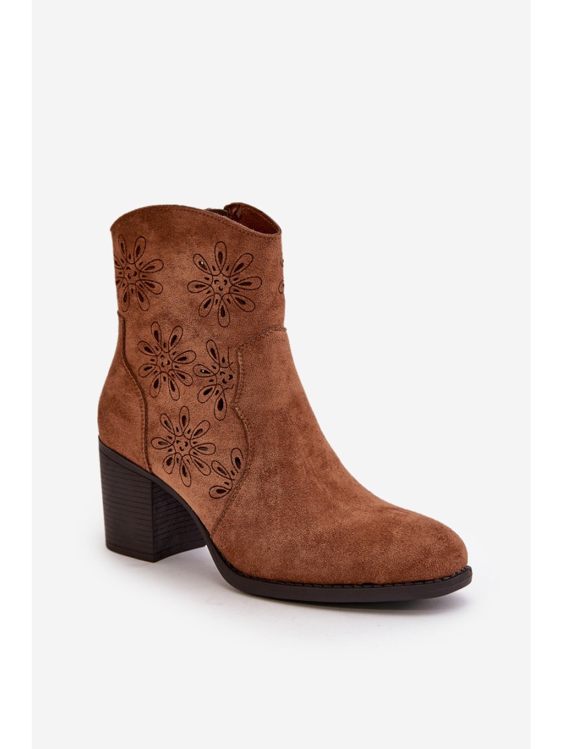 Boots With Perforated Shaft On Heel Eco Suede Brown Nevishiia