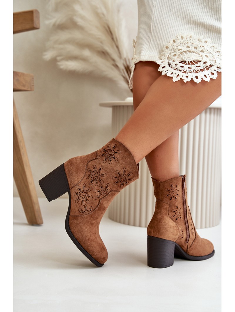 Boots With Perforated Shaft On Heel Eco Suede Brown Nevishiia