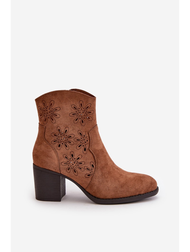 Boots With Perforated Shaft On Heel Eco Suede Brown Nevishiia