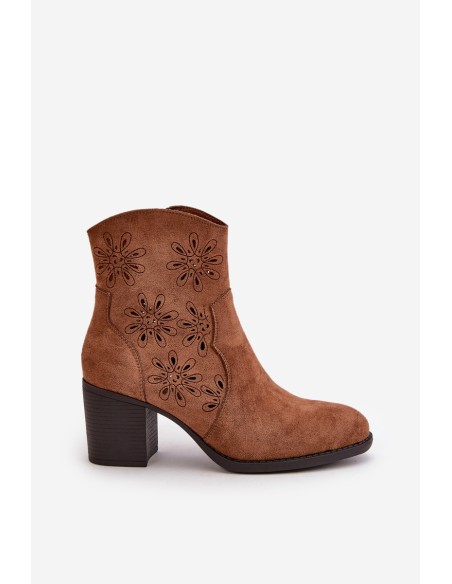 Boots With Perforated Shaft On Heel Eco Suede Brown Nevishiia