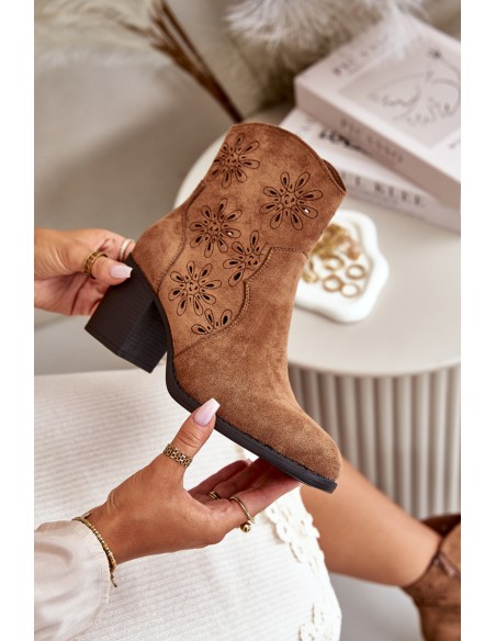 Boots With Perforated Shaft On Heel Eco Suede Brown Nevishiia
