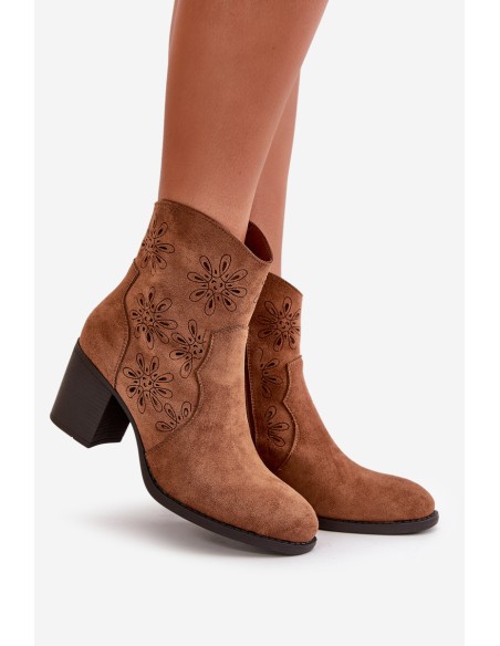Boots With Perforated Shaft On Heel Eco Suede Brown Nevishiia
