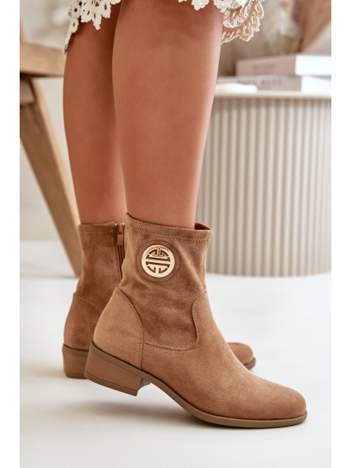 Moteriški kulkšnies batai su užtrauktuku ir dekoratyvinėmis detalėmis Eco Suede Beige Lerioria 2