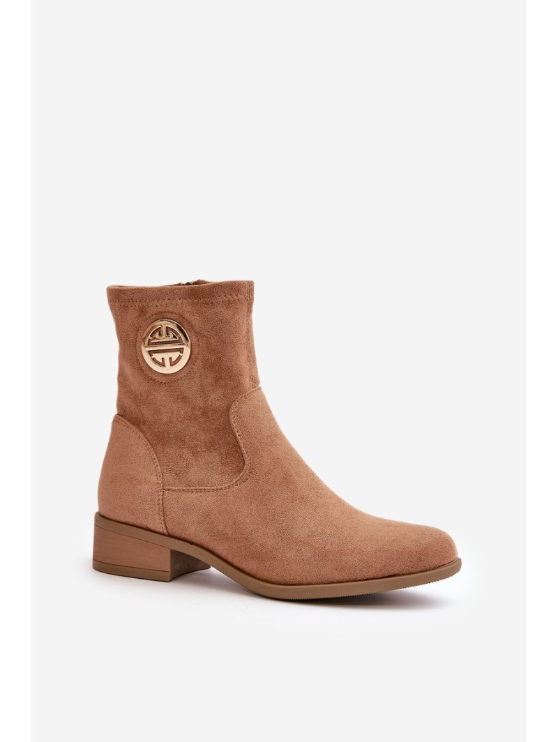Women'S Ankle Boots With Zipper And Decorative Detail Eco Suede Beige Lerioria