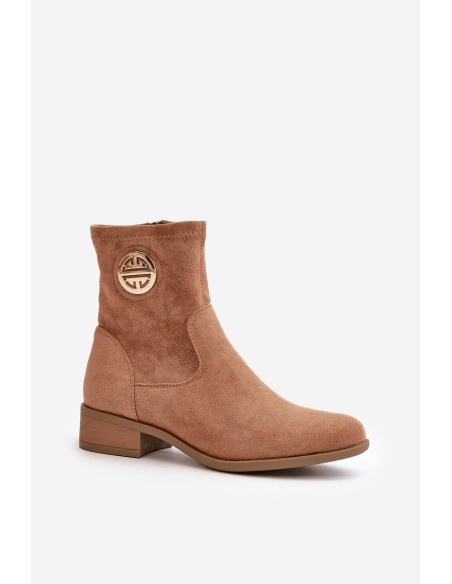 Women'S Ankle Boots With Zipper And Decorative Detail Eco Suede Beige Lerioria