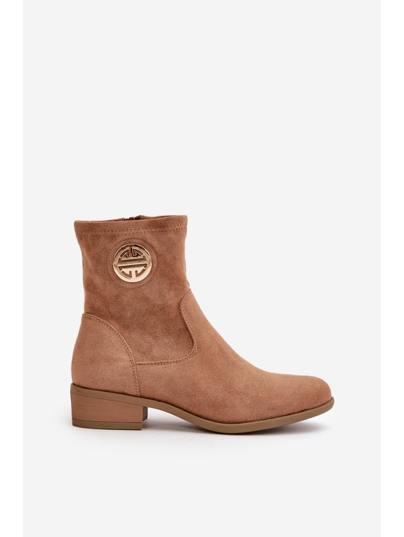 Women'S Ankle Boots With Zipper And Decorative Detail Eco Suede Beige Lerioria