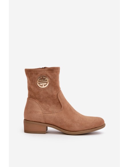 Women'S Ankle Boots With Zipper And Decorative Detail Eco Suede Beige Lerioria