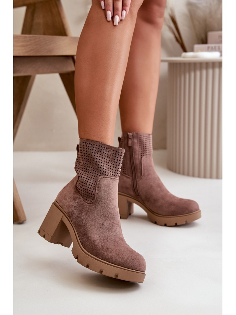 Women's Heeled Boots with Zipper Eco Suede Brown Rashmi