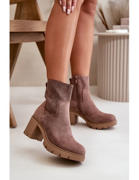 Women's Heeled Boots with Zipper Eco Suede Brown Rashmi