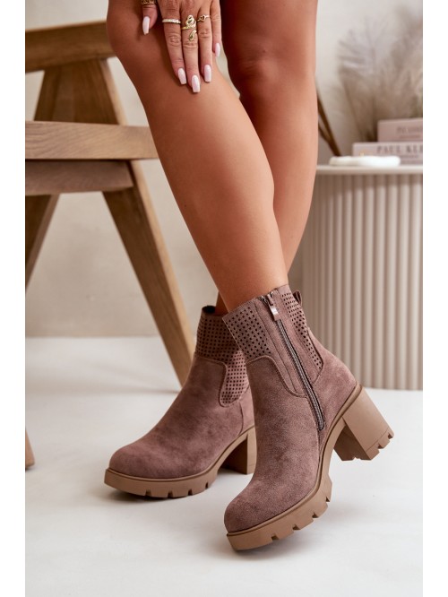 Women's Heeled Boots with Zipper Eco Suede Brown Rashmi 2