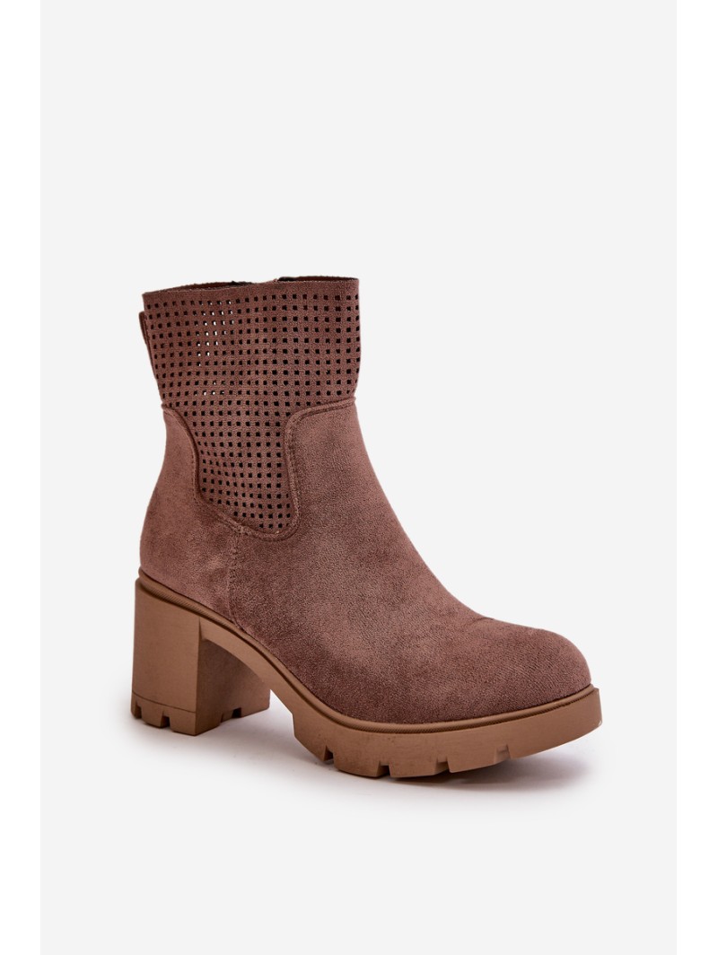 Women's Heeled Boots with Zipper Eco Suede Brown Rashmi