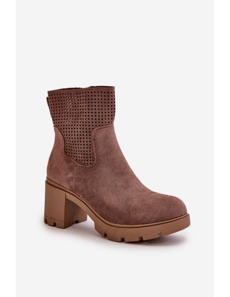 Women's Heeled Boots with Zipper Eco Suede Brown Rashmi