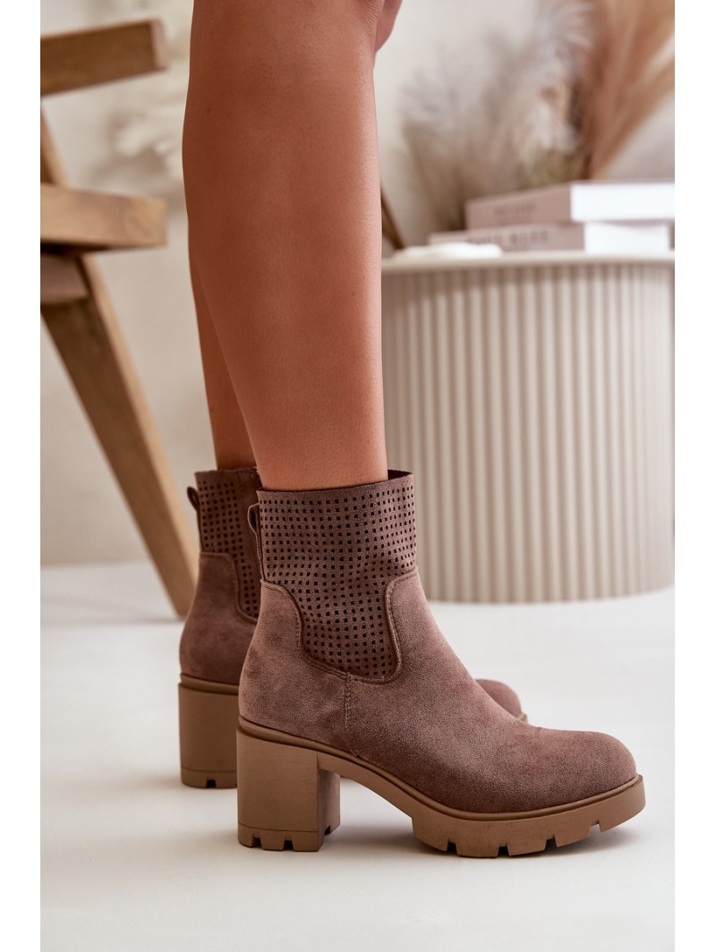 Women's Heeled Boots with Zipper Eco Suede Brown Rashmi