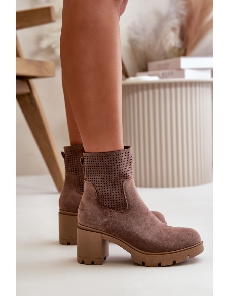Women's Heeled Boots with Zipper Eco Suede Brown Rashmi