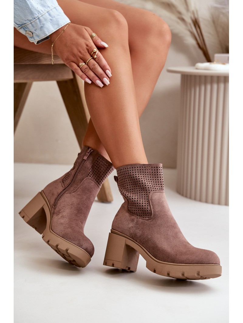 Women's Heeled Boots with Zipper Eco Suede Brown Rashmi