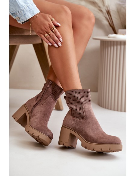 Women's Heeled Boots with Zipper Eco Suede Brown Rashmi