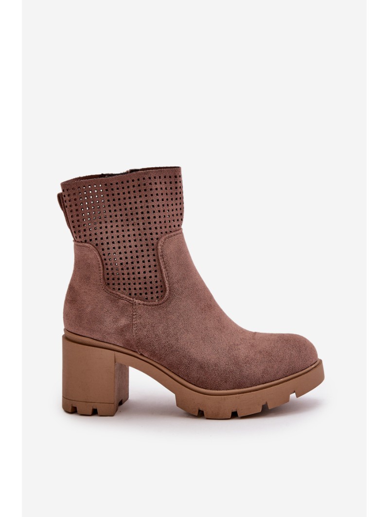 Women's Heeled Boots with Zipper Eco Suede Brown Rashmi