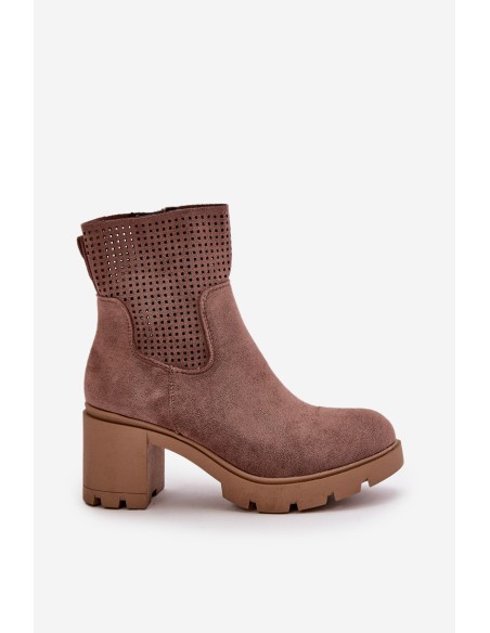 Women's Heeled Boots with Zipper Eco Suede Brown Rashmi
