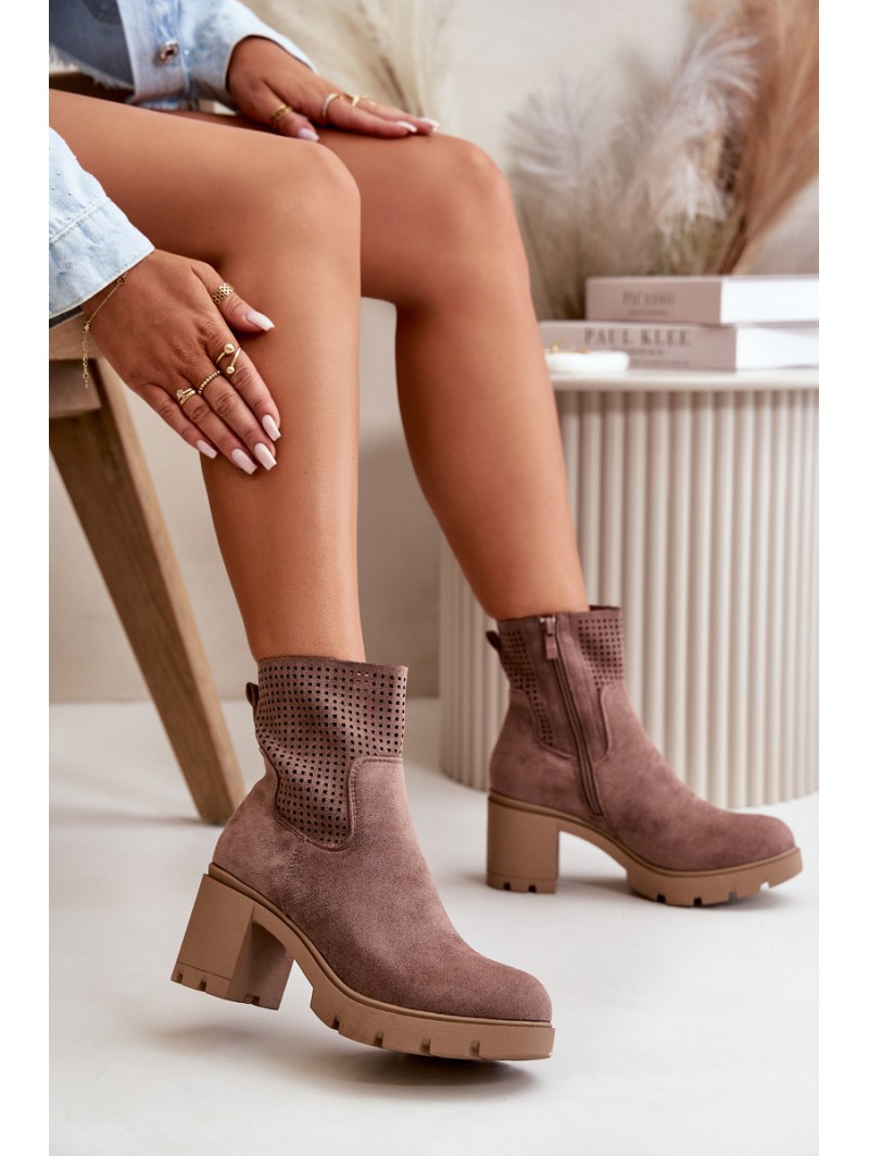 Women's Heeled Boots with Zipper Eco Suede Brown Rashmi