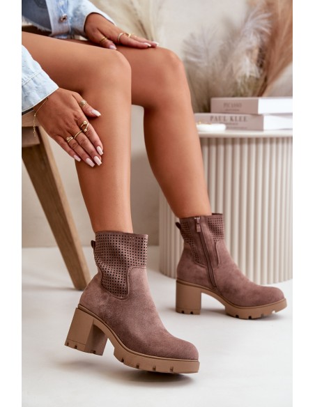 Women's Heeled Boots with Zipper Eco Suede Brown Rashmi