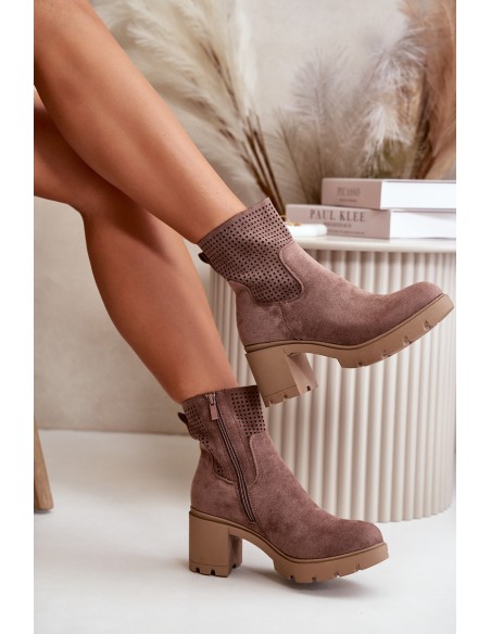Women's Heeled Boots with Zipper Eco Suede Brown Rashmi