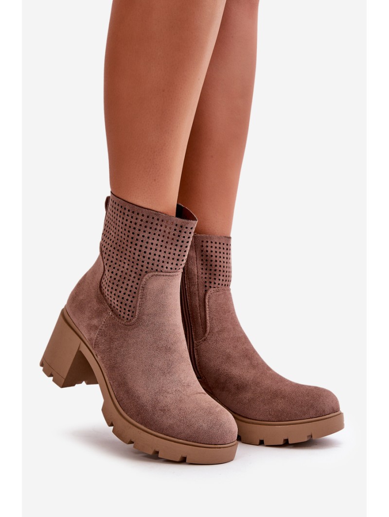 Women's Heeled Boots with Zipper Eco Suede Brown Rashmi