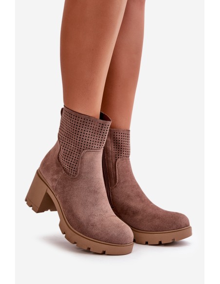 Women's Heeled Boots with Zipper Eco Suede Brown Rashmi