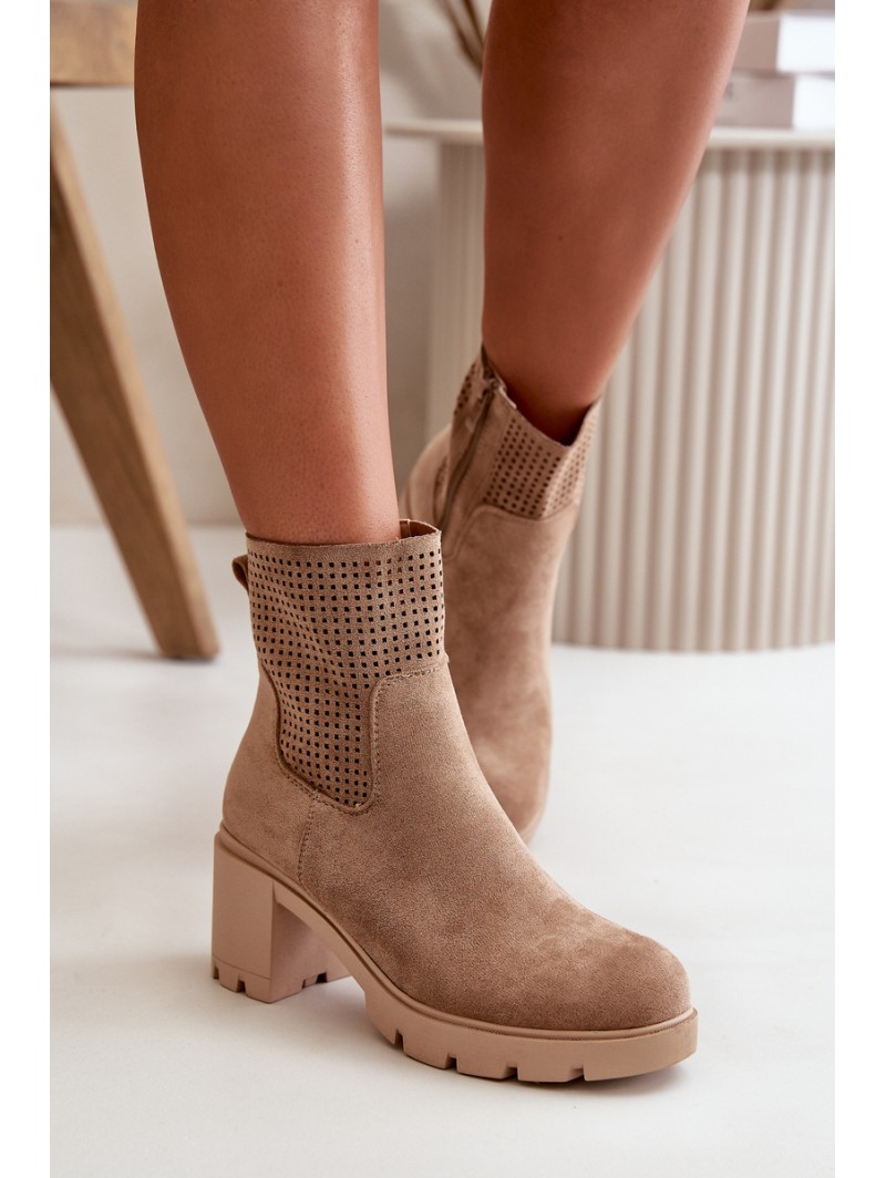 Women's Heeled Boots with Zipper Eco Suede Beige Rashmi