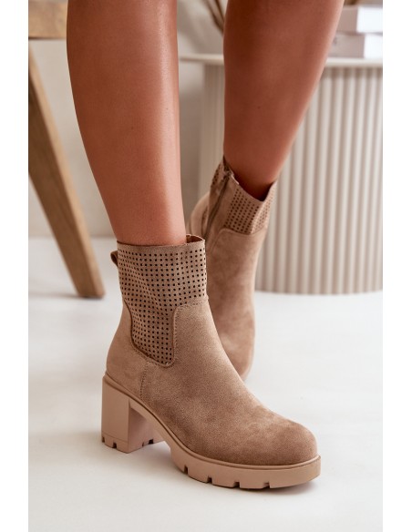 Women's Heeled Boots with Zipper Eco Suede Beige Rashmi