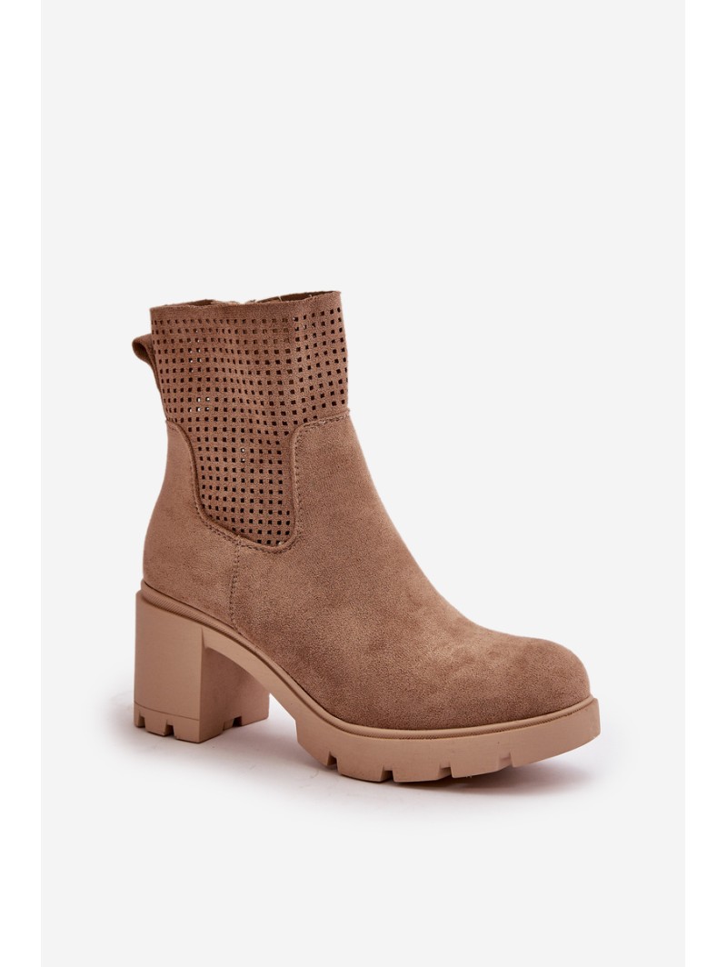 Women's Heeled Boots with Zipper Eco Suede Beige Rashmi