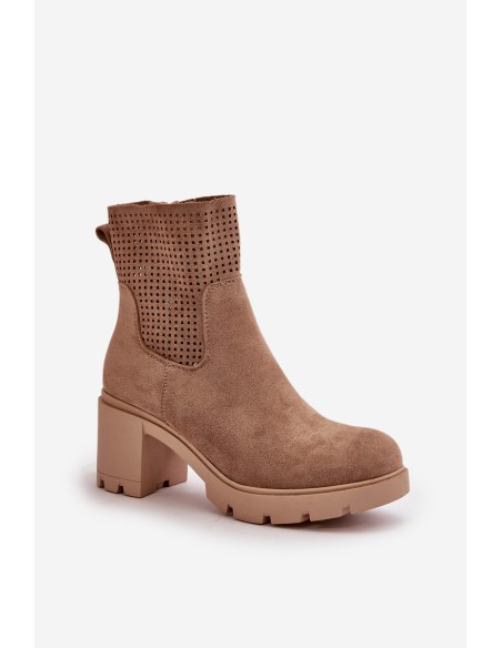 Women's Heeled Boots with Zipper Eco Suede Beige Rashmi