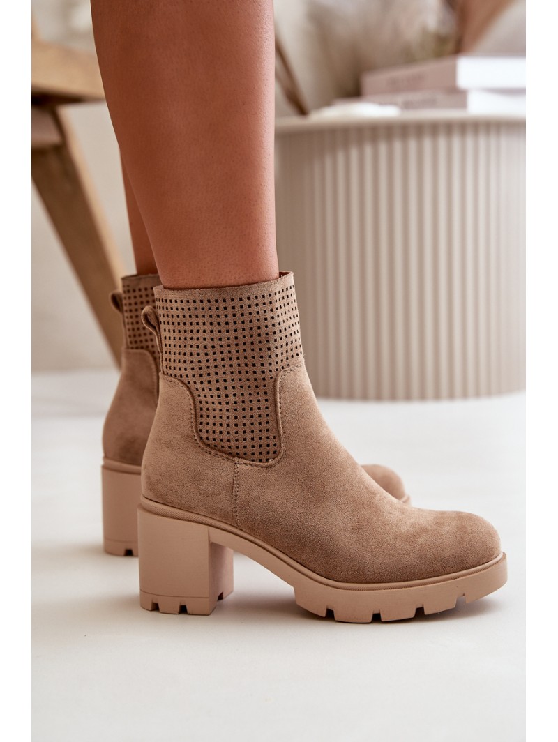 Women's Heeled Boots with Zipper Eco Suede Beige Rashmi