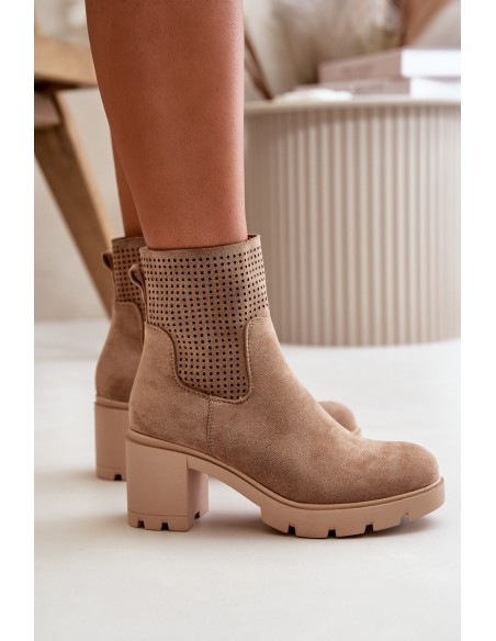 Women's Heeled Boots with Zipper Eco Suede Beige Rashmi