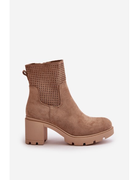 Women's Heeled Boots with Zipper Eco Suede Beige Rashmi