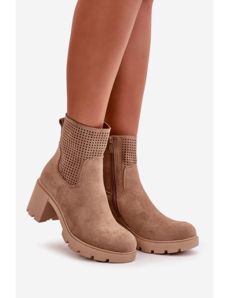 Women's Heeled Boots with Zipper Eco Suede Beige Rashmi