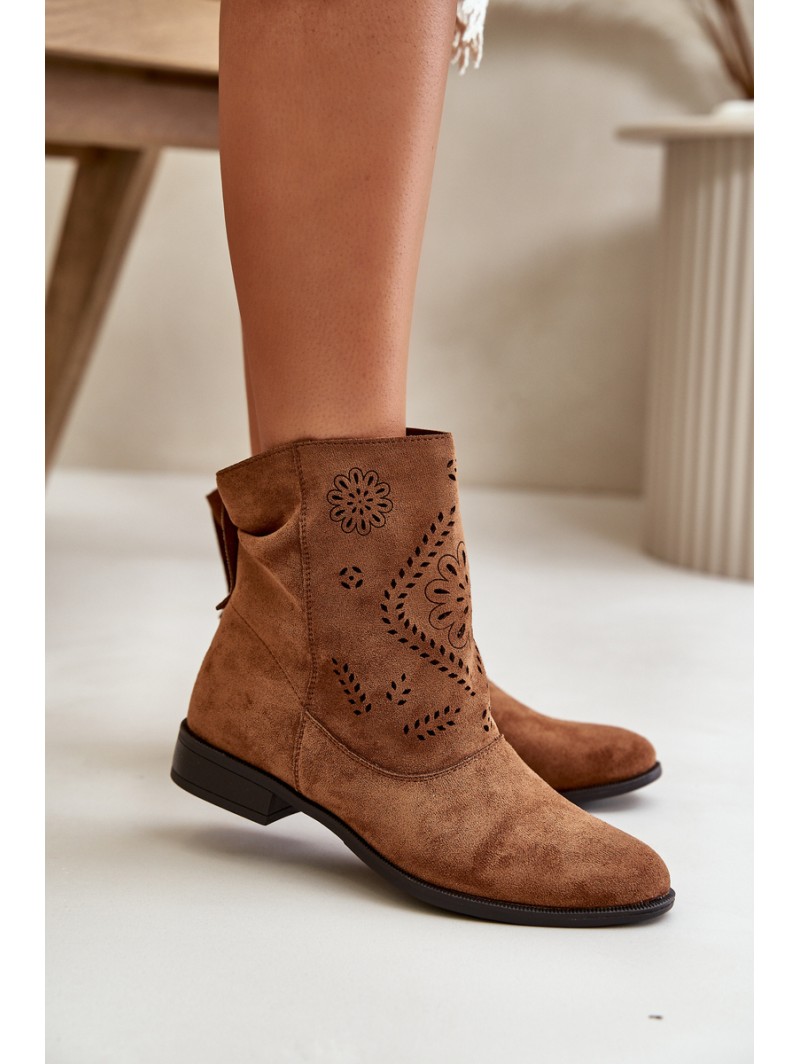 Cut-out Women's Low Ankle Boots With Zipper Brown Irinette