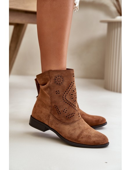 Cut-out Women's Low Ankle Boots With Zipper Brown Irinette