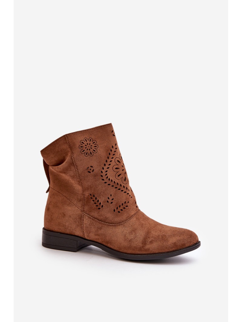 Cut-out Women's Low Ankle Boots With Zipper Brown Irinette