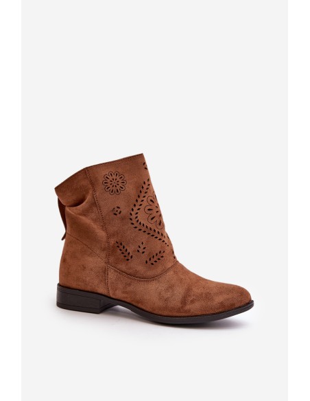 Cut-out Women's Low Ankle Boots With Zipper Brown Irinette