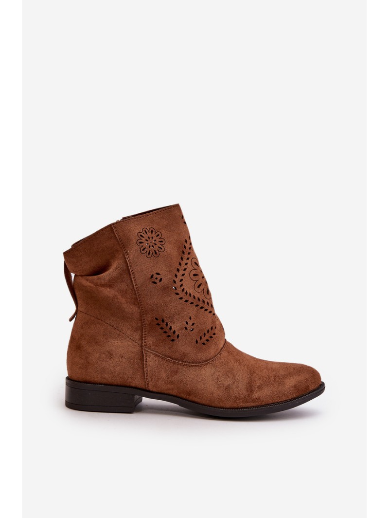 Cut-out Women's Low Ankle Boots With Zipper Brown Irinette