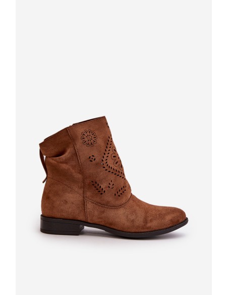 Cut-out Women's Low Ankle Boots With Zipper Brown Irinette