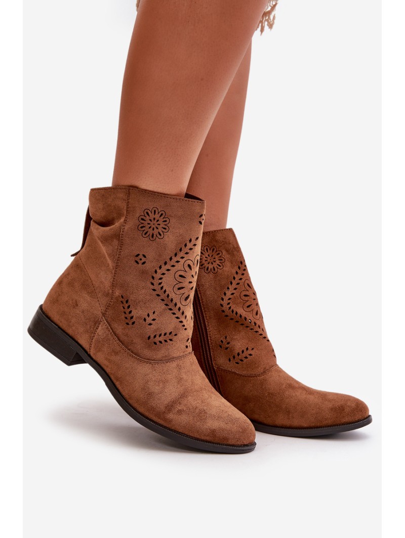 Cut-out Women's Low Ankle Boots With Zipper Brown Irinette