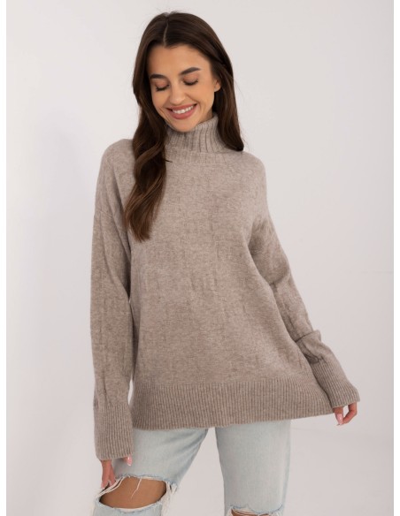 Sweter-AT-SW-2342-1.35-ciemny bezowy